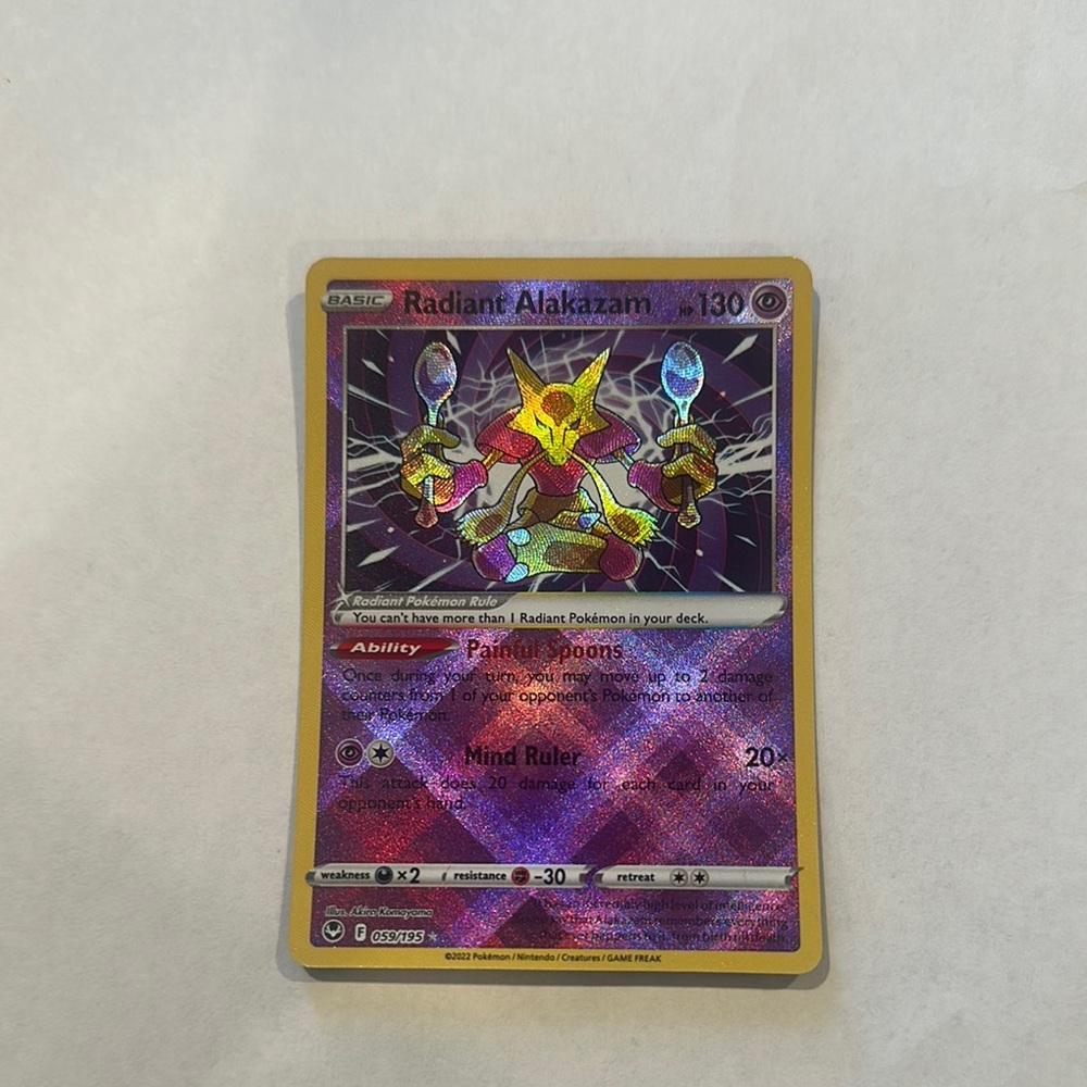 Pokemon Radiant Alakazam Trading Card - Purple and Gold